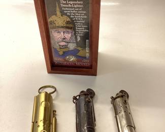 3 TRENCH LIGHTERS Brass trench has original box