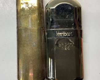 2 BRASS LIGHTERS Marlboro brass #6 lighter and brass trench lighter possibly by Richard Kohn from Austria