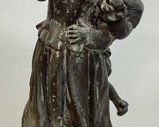 BRONZE MOTHER & CHILD DANCING SCULPTURE, 15in H 2 SMALL CRACKS ON THE BASE