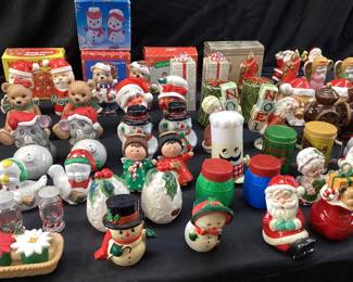 ASSORTED VTG. HOLIDAY SALT & PEPPER SHAKER SETS, HAPPY BEAR DUO, SANTA CLAUS & MRS. CLAUS, SNOWMEN, NAPCO, HOMCO TEDDY BEARS NO SHIPPING PICKUP ONLY