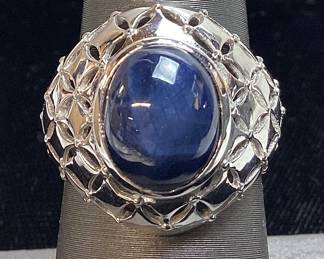 14KT WHITE GOLD STAR SAPPHIRE RING, SIZE 6.5, 6.33ct SAPPHIRE, GAL APPRAISAL $4,025.00