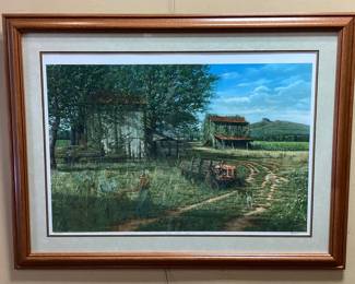 NC ARTIST TIM BRUCE GHOST SERIES SIGNED #136/950 GOING GOING GONE FRAMED PRINT SELLING AT THE FARM, PILOT MOUNTAIN BACKDROP