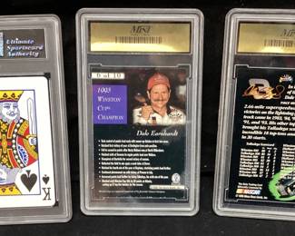 (3) GRADED GEM MT. 10 DALE EARNHARDT CARDS, 2000 #K DALE EARNHARDT SPADES, 1996 SCORE BOARD DALE EARNHARDT #6 1993 WINSTON CUP CHAMP, 1995 MAXX DALE EARNHARDT #2 CHASE THE CHAMPION