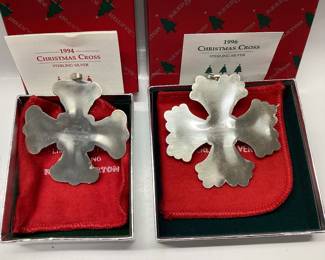 2) REED AND BARTON STERLING CHRISTMAS CROSSES Ltd. Edition Sterling Silver 1994,1996. Total weight 37.7 grams