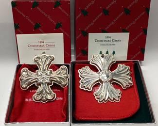 2) REED AND BARTON STERLING CHRISTMAS CROSSES Ltd. Edition Sterling Silver 1994,1996. Total weight 37.7 grams