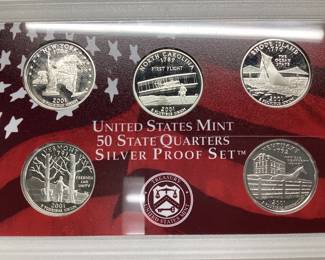 2001 silver quarter proof set 5 coin proof set 90.0 silver