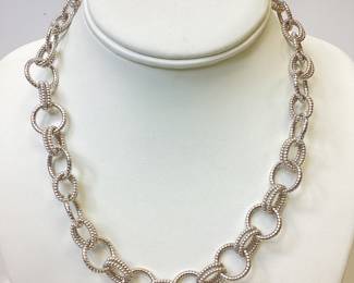 STERLING SILVER JUDITH RIPKA DOUBLE CABLE CIRCLE LINK TOGGLE CLASP WITH BLACK ONYX STONES ON EACH SIDE OF TOGGLE WITH ORIGINAL BOX 73.45 grams