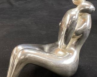 SIGNED D. JARON STERLING SILVER MOTHER & CHILD SCULPTURE, 174g TOTAL WEIGHT, 4in H