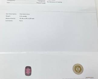 PLATINUM SPINEL & DIAMOND RING, SIZE 7.25, G.I.A. CERTIFIED UNHEATED SPINEL, 2.74ct SPINEL, 0.46cts DIAMONDS, 5.3g TOTAL WEIGHT, AIGL APPRAISAL $12,752.00