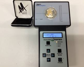 .999 Silver 2003 Alaska coin 1 troy oz. Alaska gold rush centennial coin with gold accent. Silver bullion,