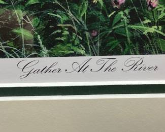 NC ARTIST TIM BRUCE GHOST SERIES SIGNED #81/750 GATHER AT THE RIVER FRAMED PRINT, BAPTISM AT HE RIVER SCENE