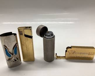 4) VTG. LIGHTERS NAVJO TURQUOISE EAGLE LIGHTER CASE, AIR BLAZE PIPE LIGHTER, QUARTER LIGHTER AND ESSAYER GOLD BAR LIGHTER