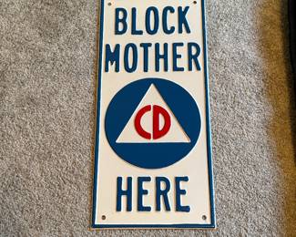 Original Vintage Cold War Civil Defense Block Mother Sign Nuclear Fallout