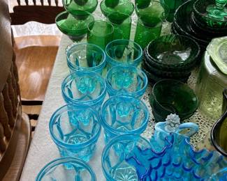 Blue and green glassware