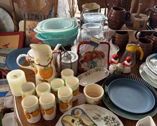 Vintage mixing bowls, ceramics, and glassware