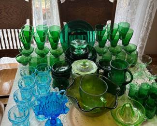 Beautiful green and blue glassware 