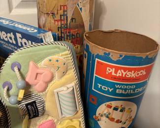 Vintage toys and boxes