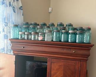 Large antique  blue ball jar collection