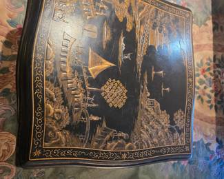 Chinese lacquer table with four serving pull outs