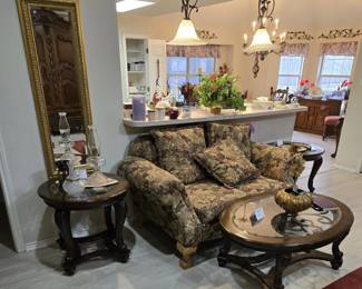 Ashley Coffee Table and Two End tables / Overstuffed Love seat