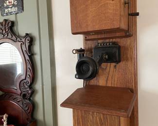 Antique oak wall telephone