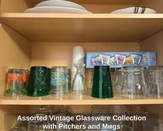 Assorted Vintage Glassware Collection with Pitchers and Mugs