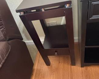 Black Console Table with Two Drawers and Open Shelving
