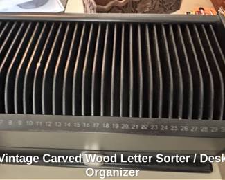 Vintage Carved Wood Letter Sorter or Desk Organizer