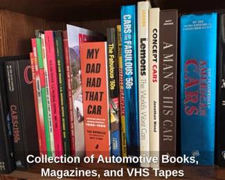 Collection of Automotive Books, Magazines, and VHS Tapes