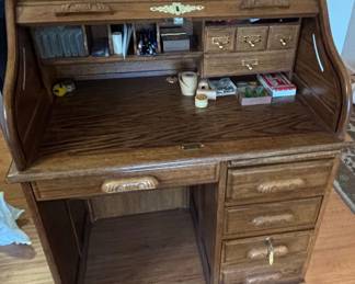 Vintage Oak RollTop Desk with Key second image