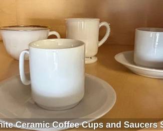 White Ceramic Coffee Cups and Saucers Set
