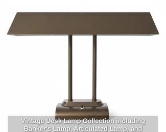 Vintage Desk Lamp Collection including Bankers Lamp, Articulated Lamp, and Gooseneck Lamp fourth image