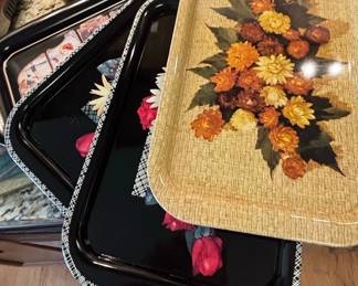 Vintage Metal TV Trays with Floral and Beverage Company Designs