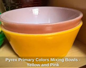 Pyrex Primary Colors Mixing Bowls Yellow and Pink
