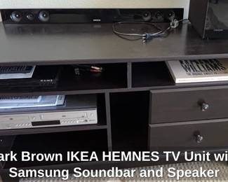 Dark Brown IKEA HEMNES TV Unit with Samsung Soundbar and Speaker