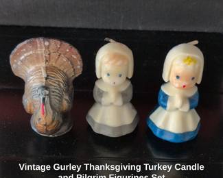 Vintage Gurley Thanksgiving Turkey Candle and Pilgrim Figurines Set second image