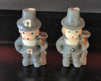 Vintage Gurley Thanksgiving Turkey Candle and Pilgrim Figurines Set