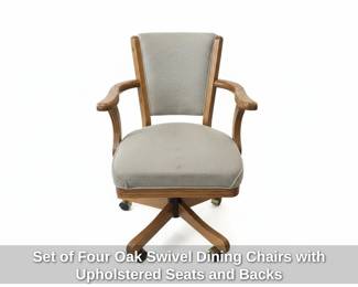Set of Four Oak Swivel Dining Chairs with Upholstered Seats and Backs second image