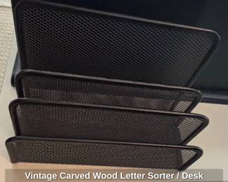 Vintage Carved Wood Letter Sorter or Desk Organizer third image