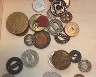 Assorted Vintage Tokens and Medals Collection including Transit, Car Wash, and Novelty