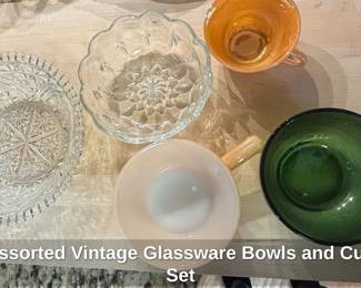 Assorted Vintage Glassware Bowls and Cup Set