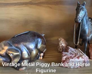 Vintage Metal Piggy Bank and Horse Figurine