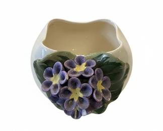 Ceramic Planter with Applied Violets and Leaves