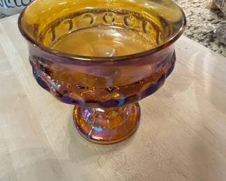 Amber Kings Crown Pedestal Bowl