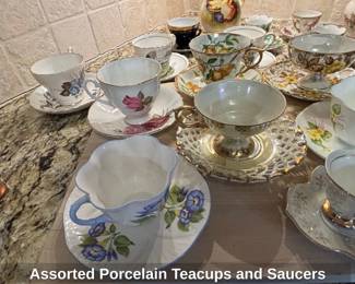 Assorted Porcelain Teacups and Saucers