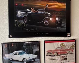 Vintage Car Art Collection Helen Flint Joy Ride featuring Elvis Marilyn, Ford Thunderbird, De Soto Advertisement