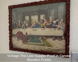 Vintage The Last Supper Print in Carved Wooden Frame