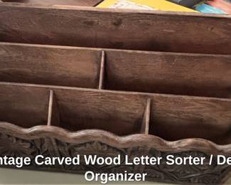 Vintage Carved Wood Letter Sorter or Desk Organizer second image
