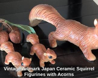 Vintage Artmark Japan Ceramic Squirrel Figurines with Acorns