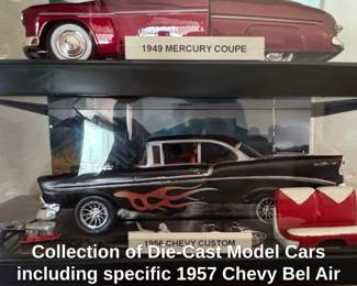Collection of DieCast Model Cars including specific Chevy Bel Air variants